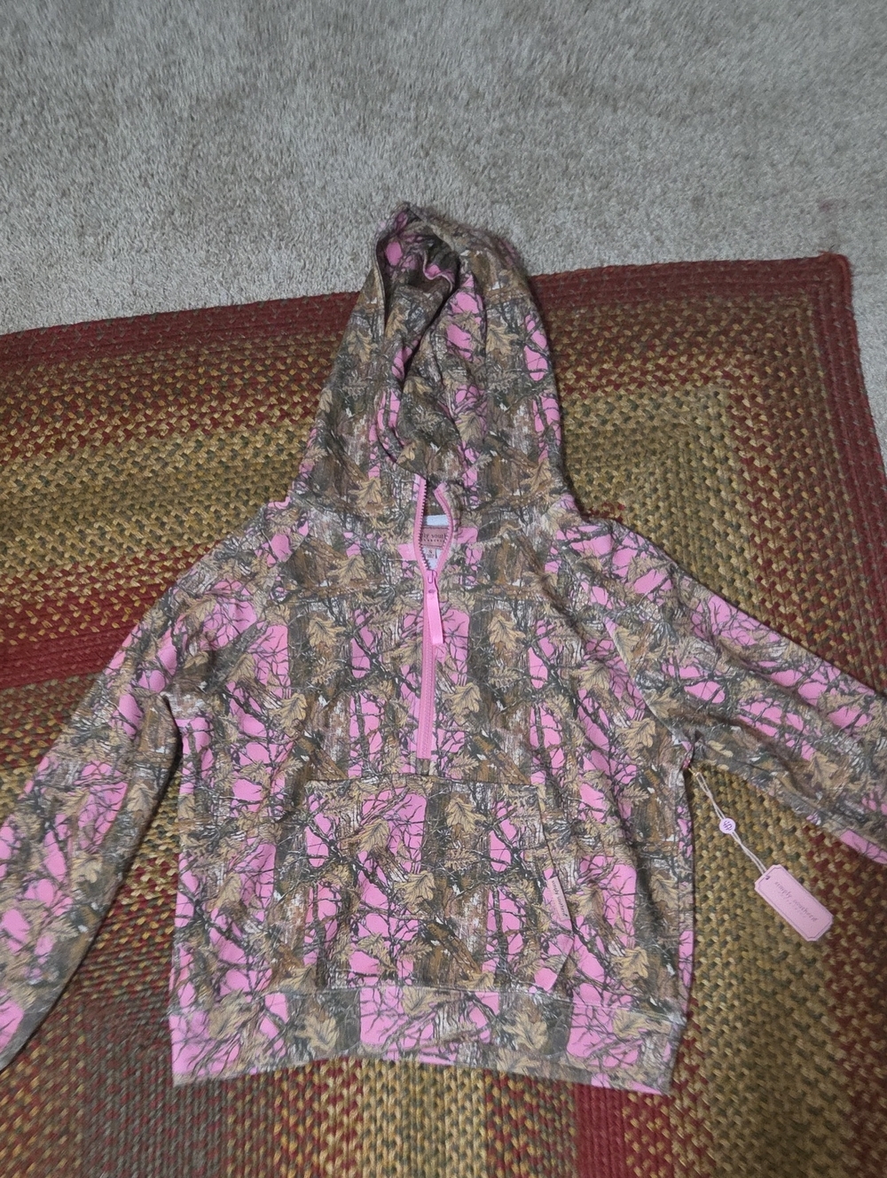 Simply Southern Pink and Brown Camo Half-Zip Hooded Jacket